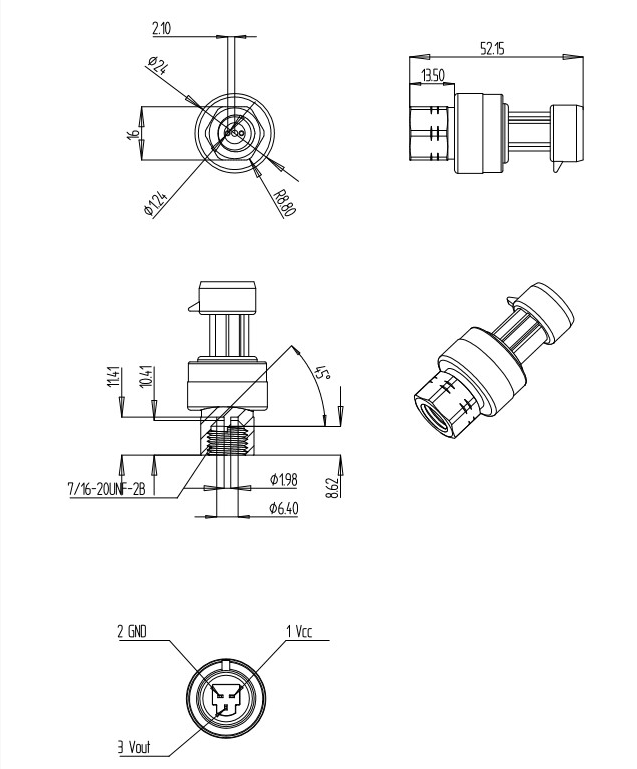 WNK HVAC Sensor Tekanan Pendingin Transmitter Tekanan 0,5-4,5v 0